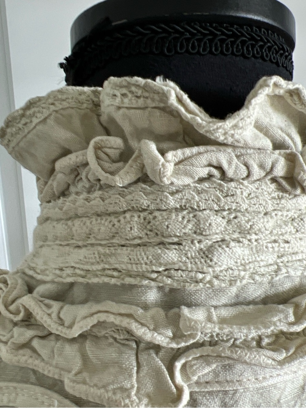 Closed Cream Ruffled Military-Style Jacket open front - Picture 8 of 10